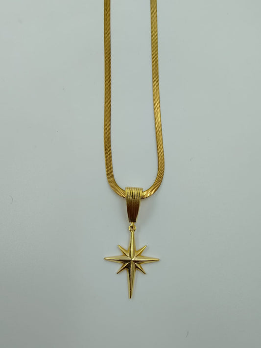 North Star Pendant Snake Chain Necklace – Golden Glow