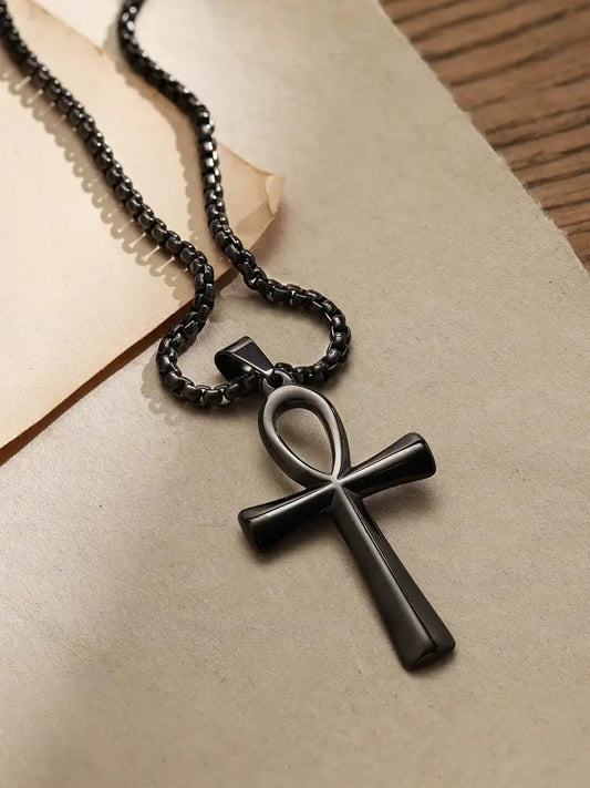 Men's Black Ankh Cross Necklace β Symbol of Eternal Life