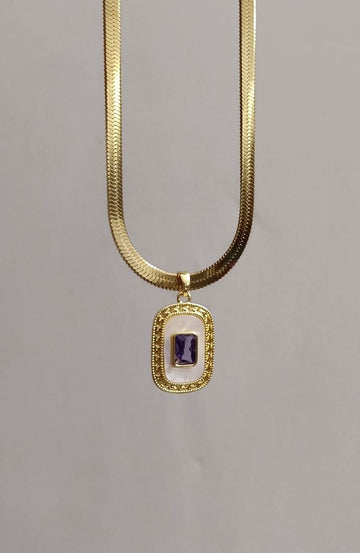 Royal Amethyst Glow Anti-Tarnish Gold Necklace β Purple Stone Pendant