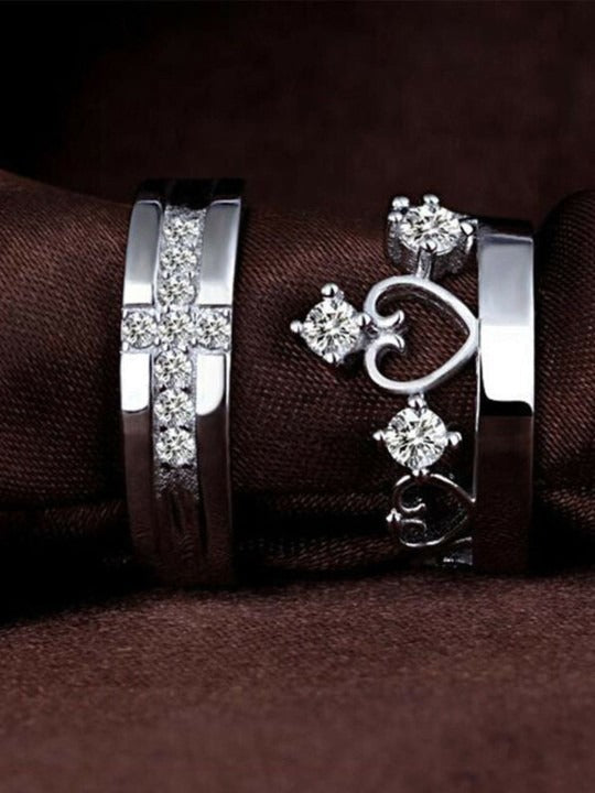 Couple Ring - Eternal Spark Silver Couple Rings – Heart & Cross Edition