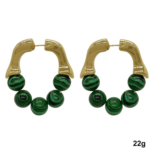 Aurora Malachite Beaded Hoop Earrings - Anti-tarnish