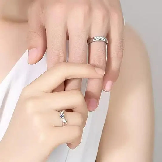Couple Ring - Angel Wings Couple Ring Set – Silver-Plated Love Bands
