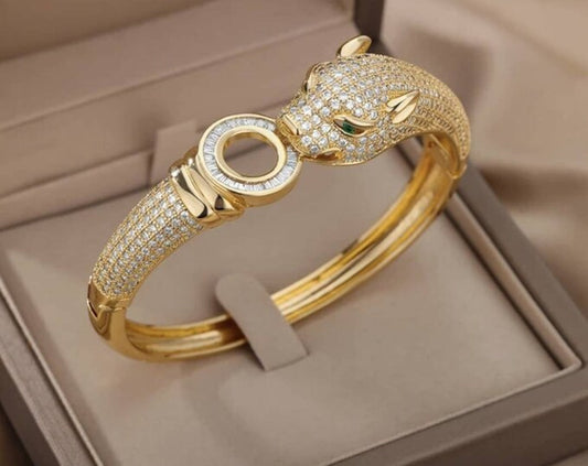 Brass Gold-Plated Cubic Zirconia Bangle-Style Bracelet