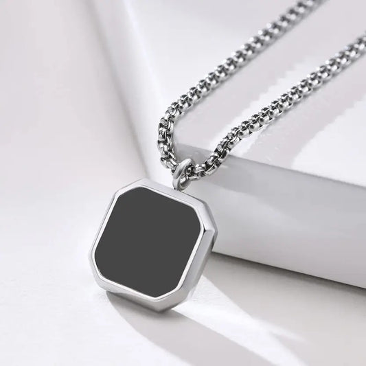 Onyx Edge Pendant Chain – Minimalist Black Square Charm