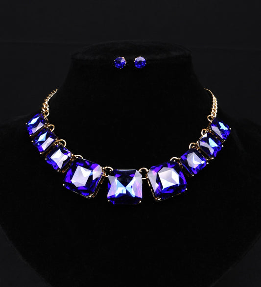Midnight Sapphire Statement Necklace Set with Stud Earrings
