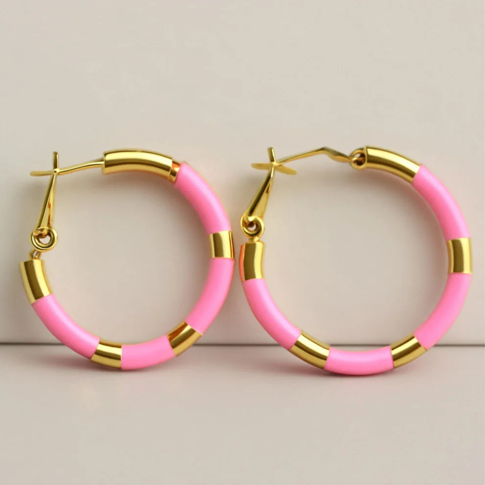 Pink & Gold Hoop Earrings