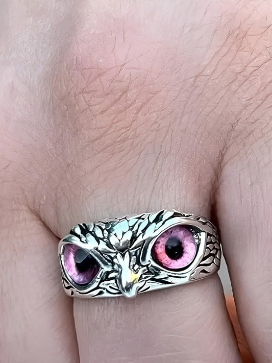 Mystic Owl Eye Ring – Silver with Vivid Purple Eyes