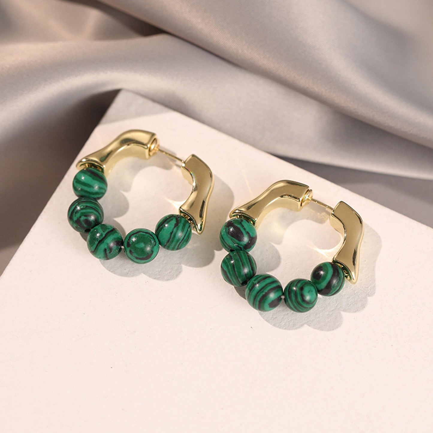 Aurora Malachite Beaded Hoop Earrings - Anti-tarnish