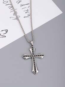 Bold Gothic Cross Pendant – Vintage Steel Necklace for Men