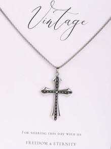 Bold Gothic Cross Pendant – Vintage Steel Necklace for Men