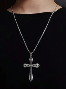 Bold Gothic Cross Pendant – Vintage Steel Necklace for Men