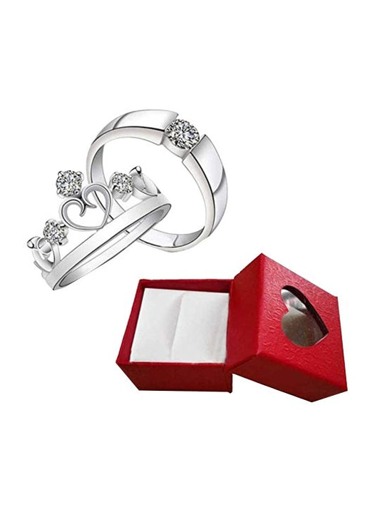 Couple Ring - Elegant Heart CZ Couple Ring Set – Sterling Silver Finish