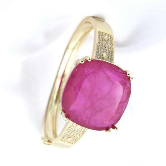 Ruby Radiance Doublet Stone Bracelet – Gold Finish with American Diamond