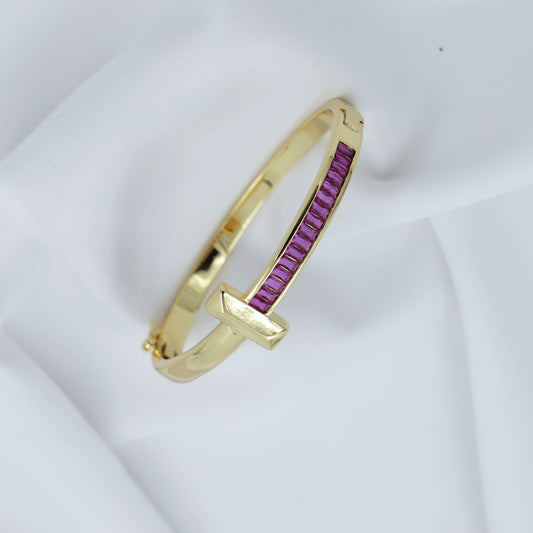Ruby Sleek Bar Bangle – Gold Finish with Channel-Set Stones | Antitarnish