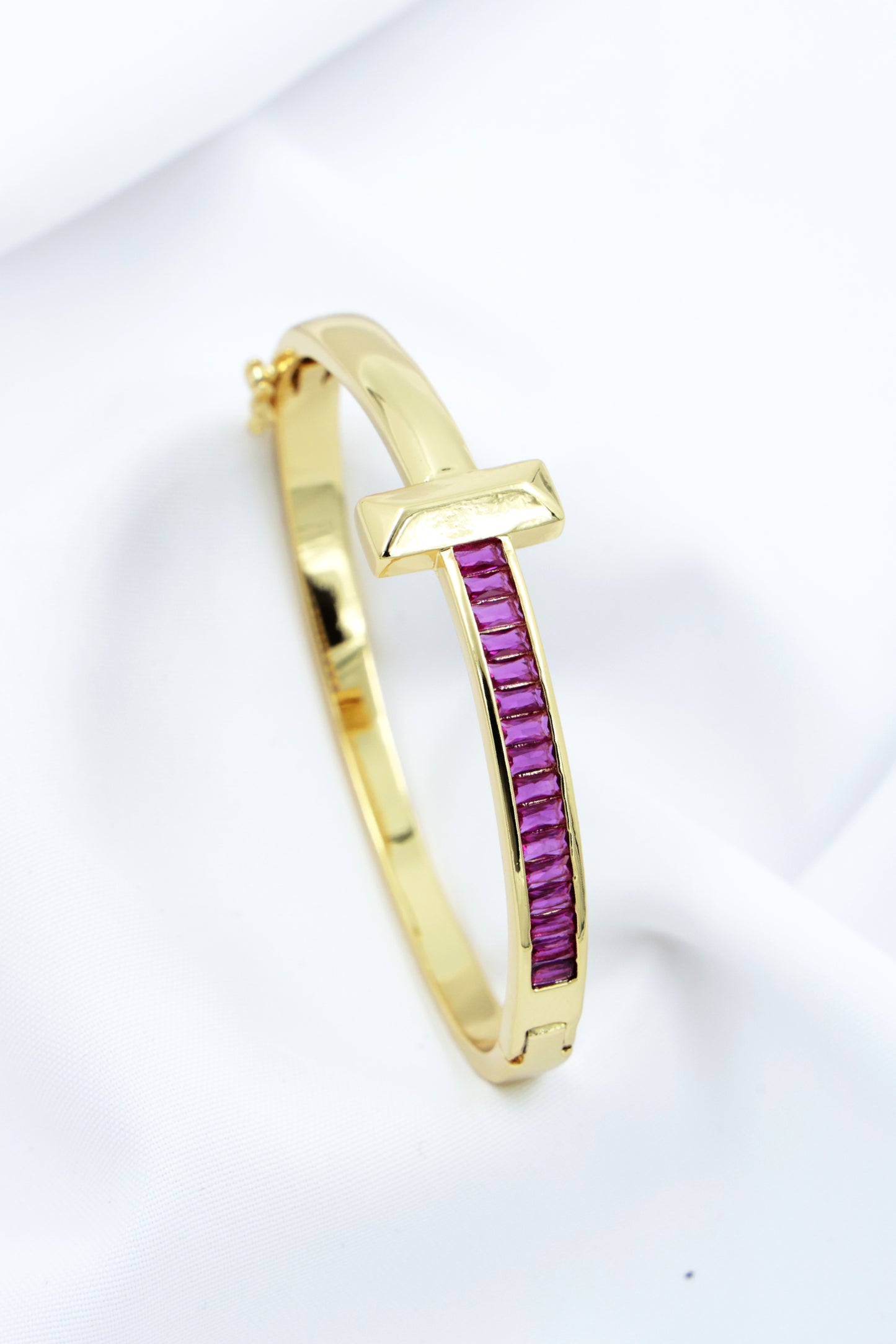 Ruby Sleek Bar Bangle – Gold Finish with Channel-Set Stones | Antitarnish