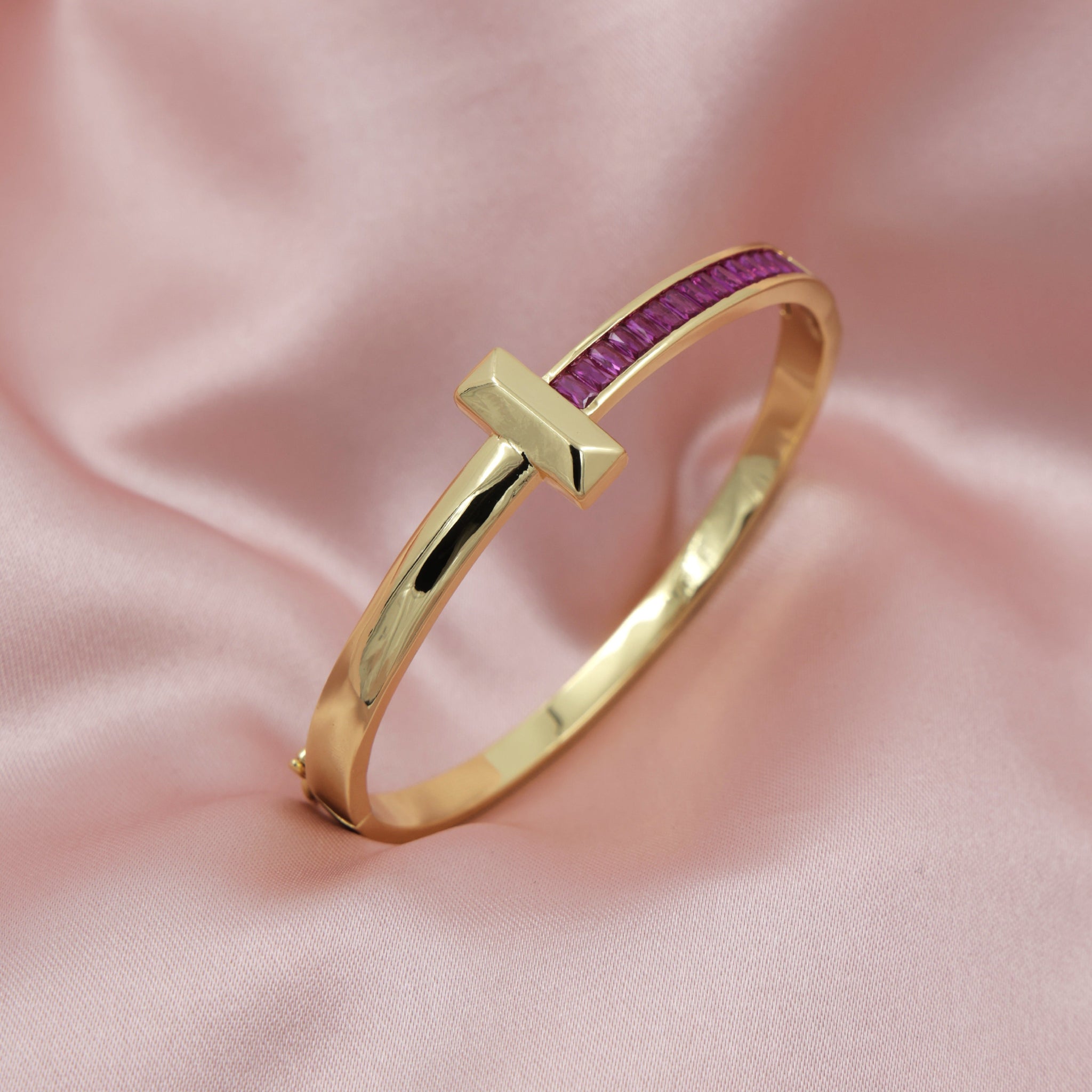 Ruby Sleek Bar Bangle – Gold Finish with Channel-Set Stones | Antitarnish