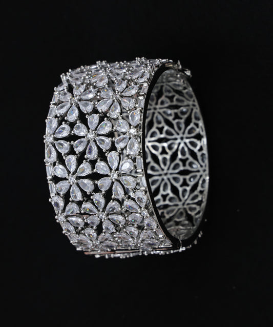 Crystal Bloom Cuff – Floral CZ Wide Bracelet
