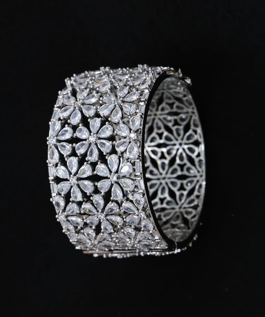 Crystal Bloom Cuff – Floral CZ Wide Bracelet