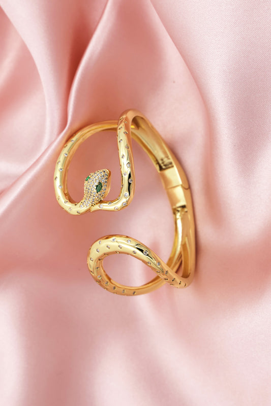 Golden Serpent CZ Bracelet – Bold & Fierce Elegance