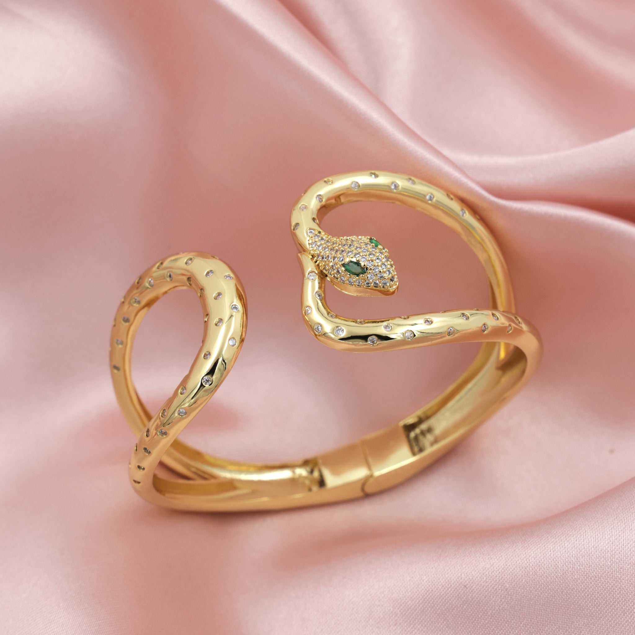 Golden Serpent CZ Bracelet – Bold & Fierce Elegance