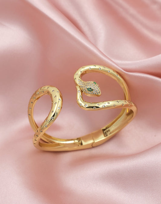Golden Serpent CZ Bracelet – Bold & Fierce Elegance