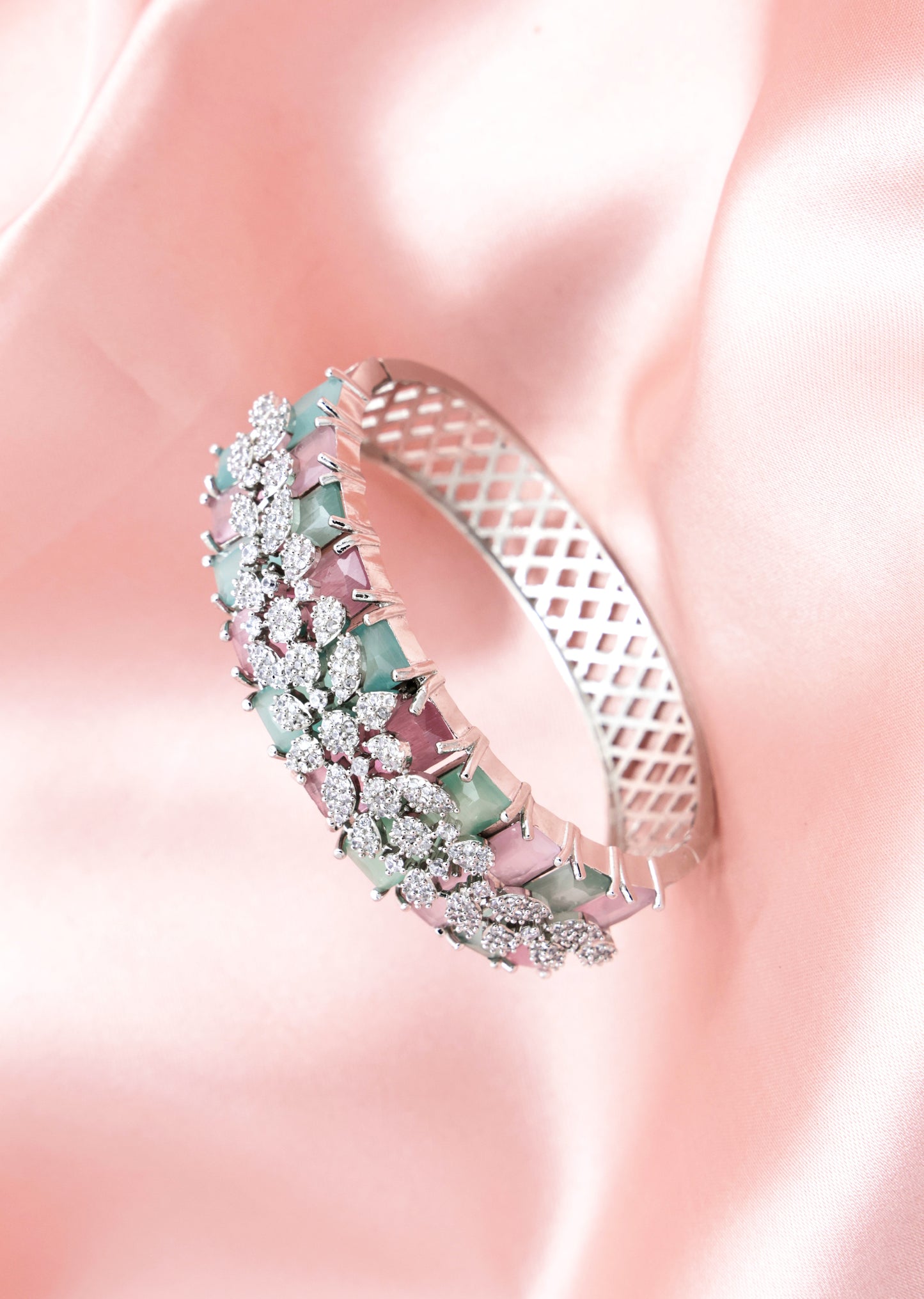Celeste Floral CZ Bracelet | Pastel Pink & Green AD Bracelet