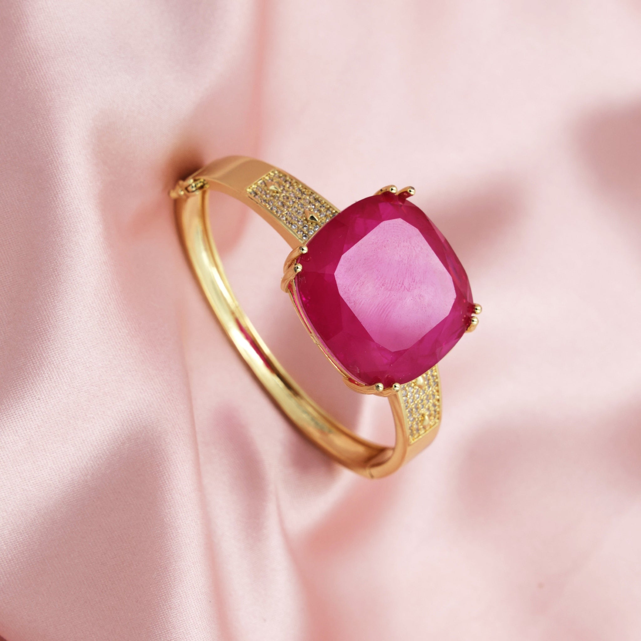 Ruby Radiance Doublet Stone Bracelet – Gold Finish with American Diamond