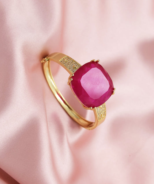 Ruby Radiance Doublet Stone Bracelet – Gold Finish with American Diamond