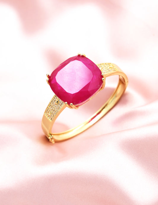 Ruby Radiance Doublet Stone Bracelet – Gold Finish with American Diamond