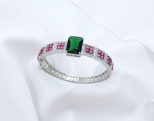 Emerald Charm Bracelet with Ruby-Toned CZ Inlay