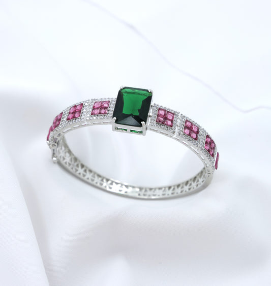 Emerald Charm Bracelet with Ruby-Toned CZ Inlay