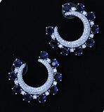 Gleam Crescent Earrings – Sapphire Blue & CZ Studded Hoops