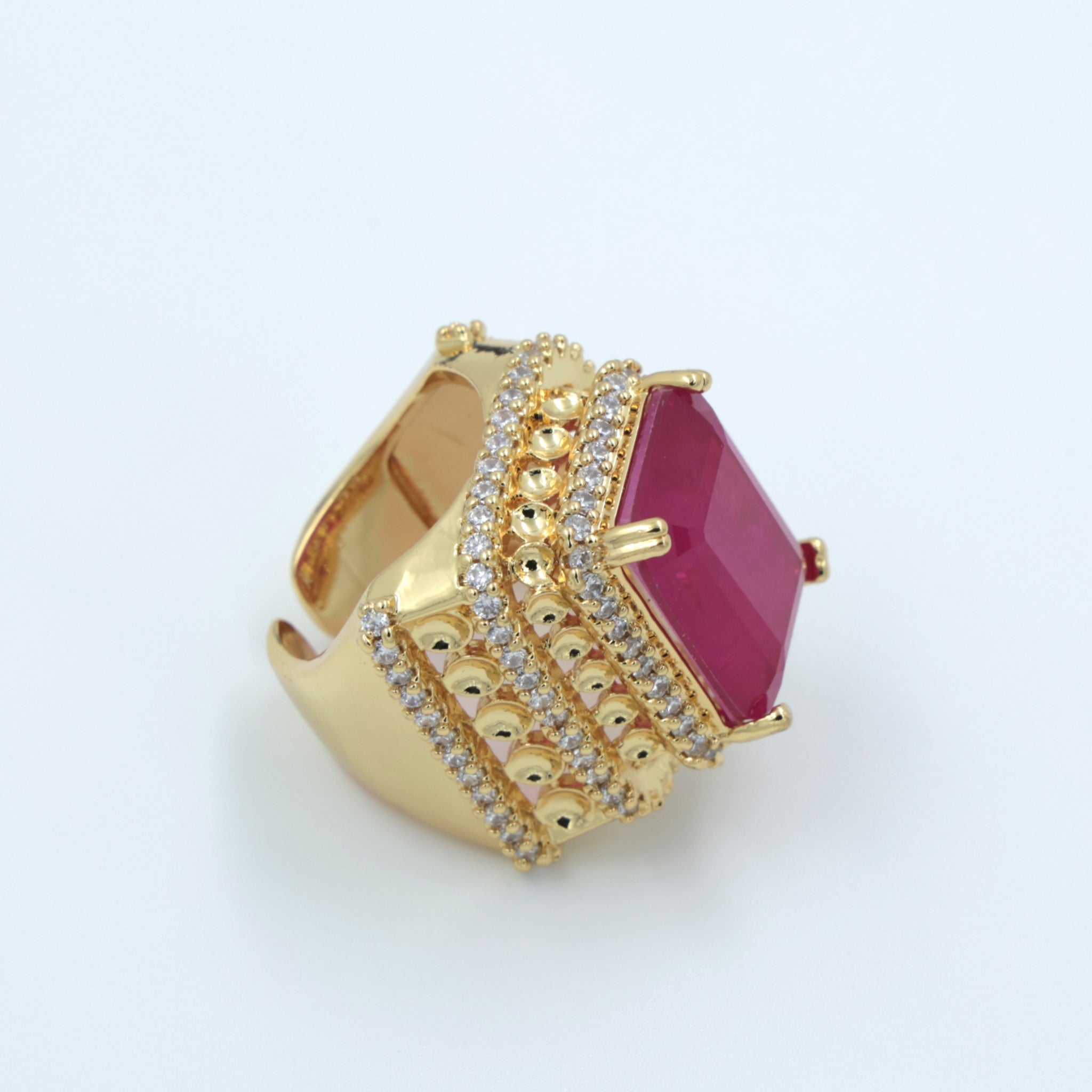 Royal Ruby Gold-Plated Statement Ring