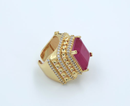 Royal Ruby Gold-Plated Statement Ring