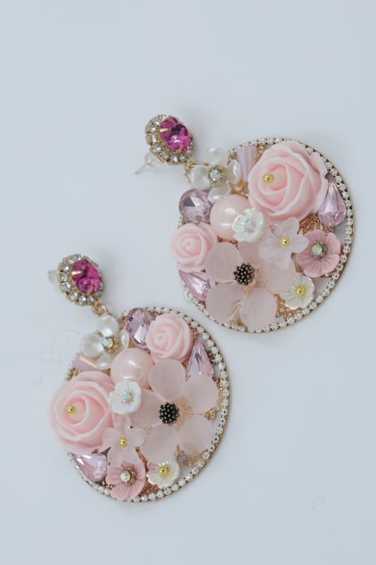 Blush Bloom Statement Earrings – Floral Fantasy in Pink