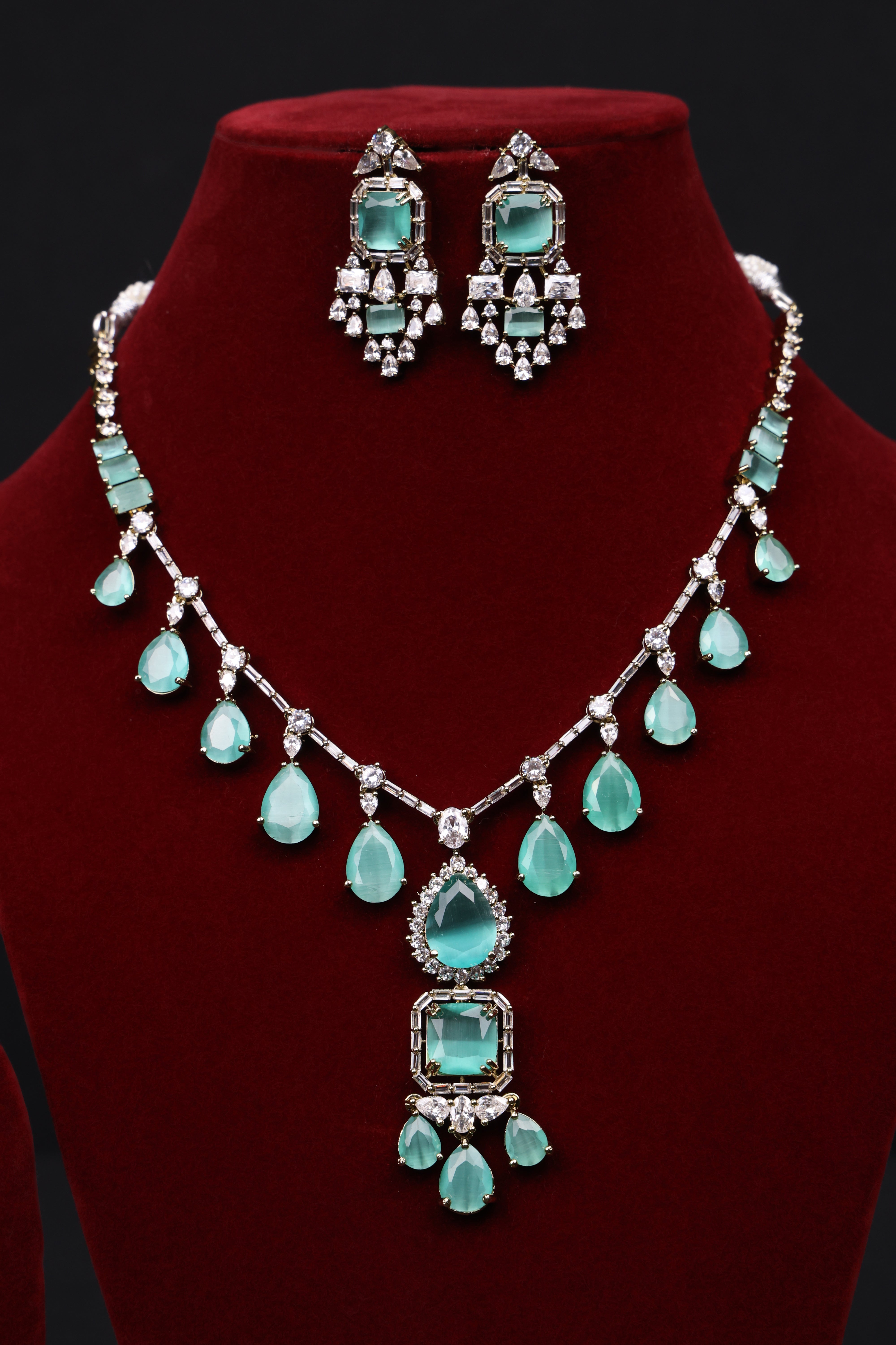 Mint Green Stone Necklace & Earrings