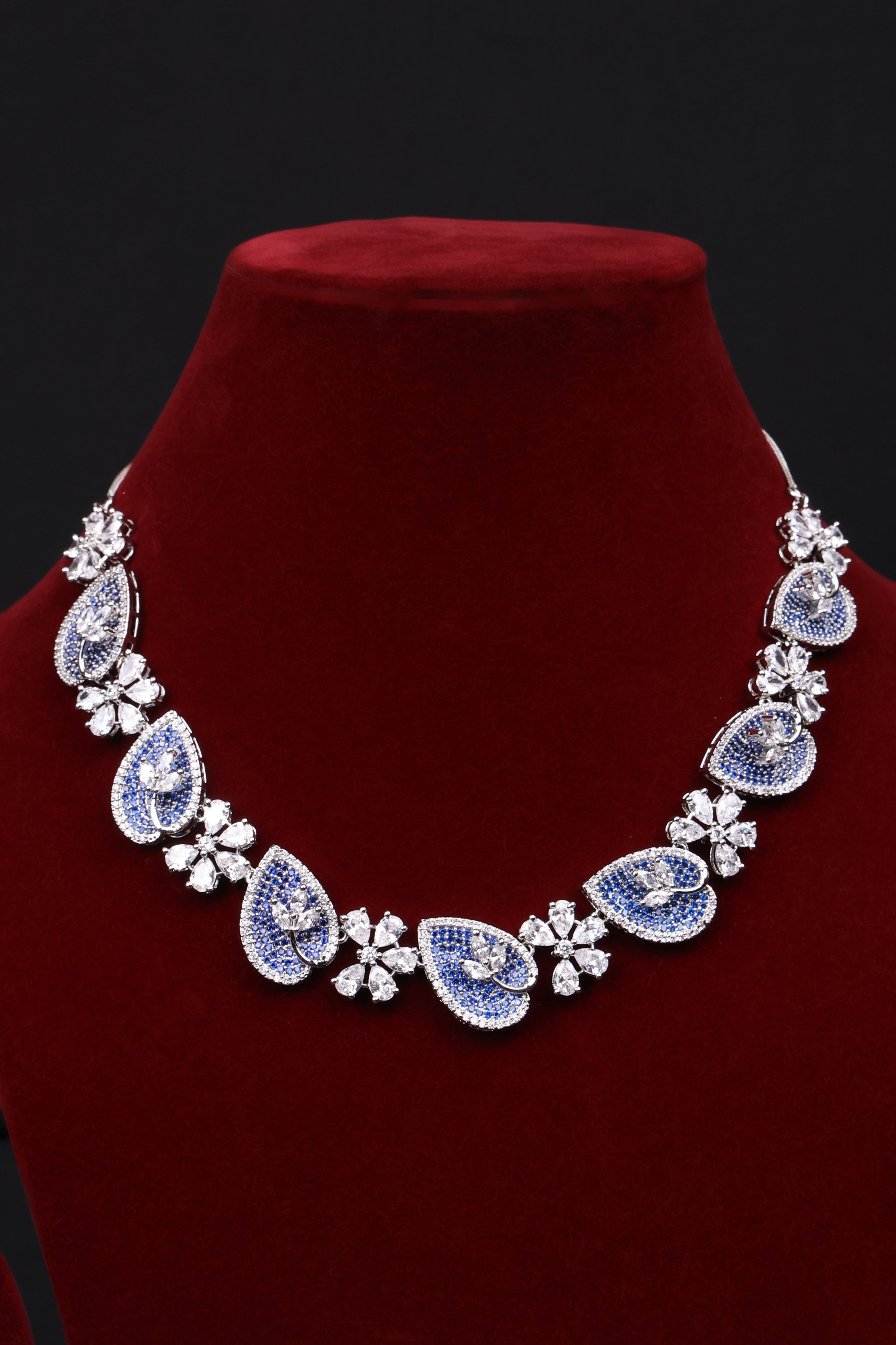 Sapphire Bloom CZ Necklace Set