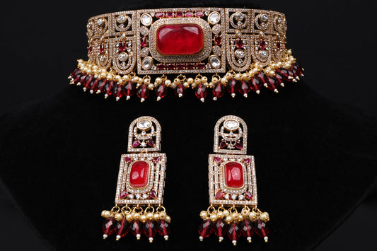 Premium  Regal Kundan Ruby Choker Necklace and Earring set