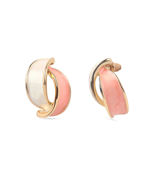 Peach Pearl Swirl Enamel Hoop Earrings