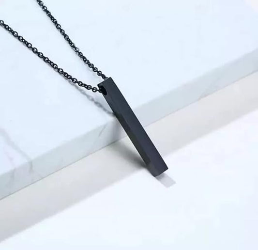 Unisex Matte Black Vertical Bar Pendant – Minimalist Chain Necklace