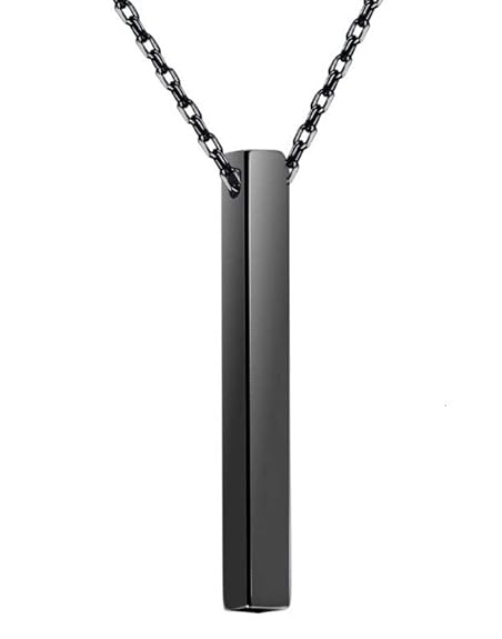 Unisex Matte Black Vertical Bar Pendant – Minimalist Chain Necklace