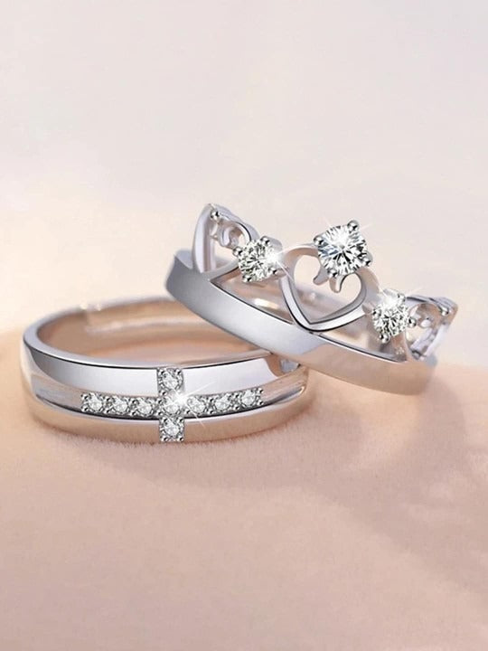 Couple Ring - Eternal Spark Silver Couple Rings – Heart & Cross Edition
