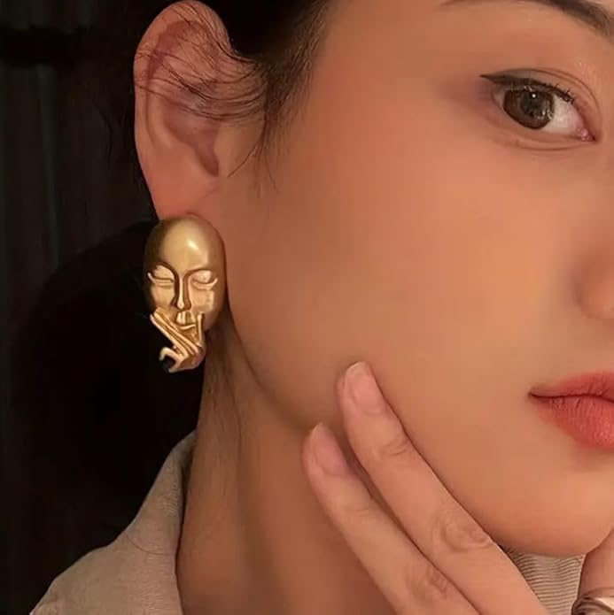 Golden Silence Face Statement Earrings
