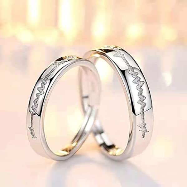 Couple Ring - Heartbeat Promise Couple Ring Set – Silver Engraved Bands