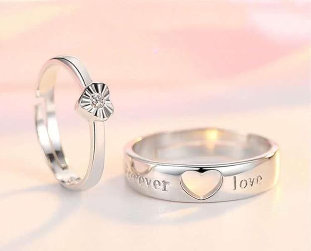 Couple Ring - Forever Love Couple Ring Set – Heart Engraved Silver Bands