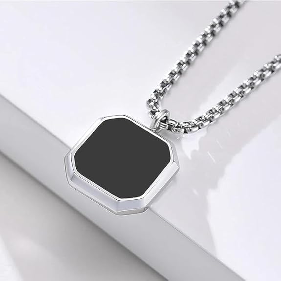Onyx Edge Pendant Chain – Minimalist Black Square Charm