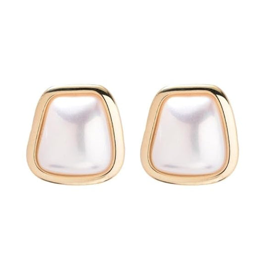 Modern Pearl Bezel Stud Earrings - Anti-tarnish