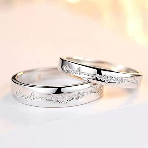 Couple Ring - Heartbeat Promise Couple Ring Set – Silver Engraved Bands