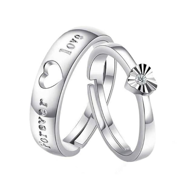 Couple Ring - Forever Love Couple Ring Set – Heart Engraved Silver Bands