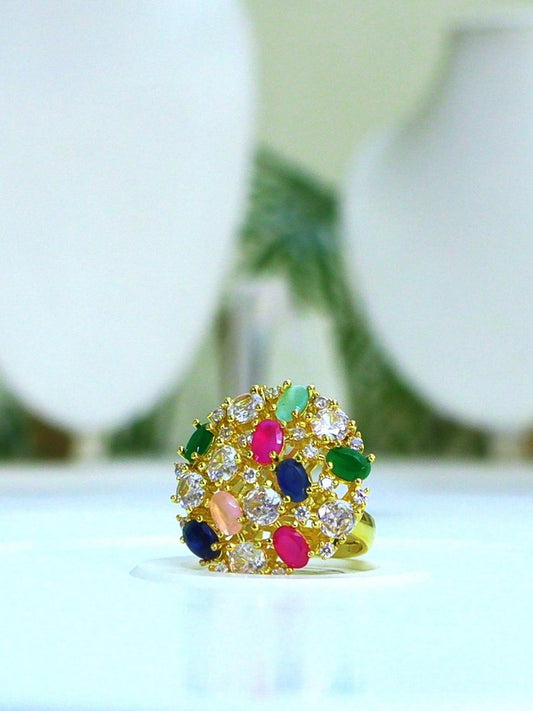 🌈 Royal Navratna-Inspired Statement Ring – Bold. Vibrant.